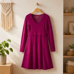 Toad&Co Travel Dress Magenta Fit Flare Hidden Pocket Small Capsule Autumn Chic